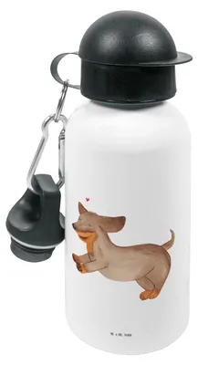 Produktbild von Mr. & Mrs. Panda Trinkflasche Hund Dackel - Weiß - Geschenk, Dachshund, Kinder, Kindergarten, Wasserflasche, outdoor, Sprüche, Hunde, Herz, Sportflasche
