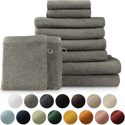 Immagine prodotto di Set di asciugamani in spugna premium Blumtal con asole per appendere - cotone  Oeko-TEX, morbido, altamente assorbente - 2X asciugamano da bagno, 2X asciugamano per le mani, 2X asciugamano per gli ospiti, 2X flanella, grigio