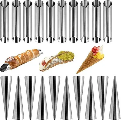 Produktbild von Edelstahl-Cannoli-Formen, 16 Teile, Crème-Rollen-Schaber