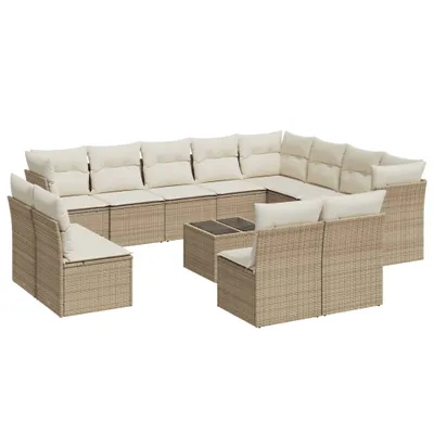 Produktbild von 13-tlg. Garten-Sofagarnitur mit Kissen Beige Poly Rattan