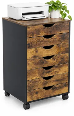 Imagen del producto de Relaxdays, archivador con ruedas, 7 cajones, dimensiones: 69 x 45 x 40 cm, mueble de oficina, archivador con ruedas, color marrón/negro, Imagen generada por IA