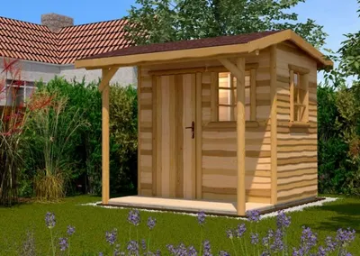 Produktbild von WEKA 820.2008.00.00 Gartenhaus/Blockbohlenhaus Natur 2 Vordach/Terasse (100 cm)/Einzeltür/Einzelfenster ; Größe: 2 ; Farbgebung: Naturbelassen ; Wandstärke: 20 mm ; Maße (LxBxH): 350 cm x 300 cm x 250 cm ; Seitenwandhöhe: 240 cm