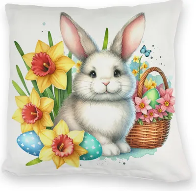 Produktbild von Niedlicher Osterhase mit Osterglocken Kuschelkissen