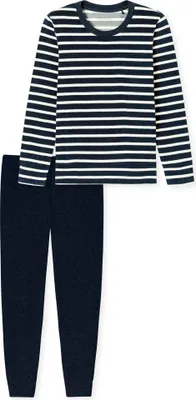 Produktbild von SCHIESSER Damen Schlafanzug, lang - Frottee, Bündchen, gestreift Blau M