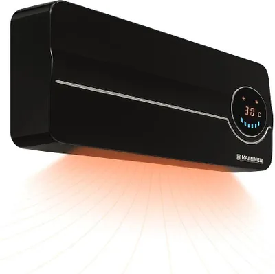 Obrázok produktu pre KAMINER AIRO nástenný ohrievač s ventilátorom 2000W nástenný ohrievač LED displej, časovač, výkyv, ECO režim čierny 26388