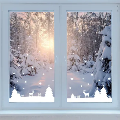 Produktbild von Elektrostatische Weihnachtsbordürenaufkleber – Selbstklebende Weihnachtsfensteraufkleber – Festliche Dekorationen