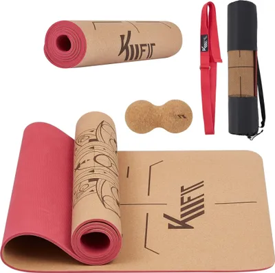 Produktbild von KM-Fit TPE Yoga- & Sportmatten, Gymnastikmatte mit Tragegurt, Yogamatte gepolstert & rutschfest, Yogagurt und Massageball, Pink