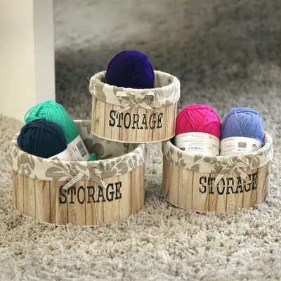 Produktbild von DECCARO Aufbewahrungskorb rund mit Stoffeinlage, braun/gemustert, 3er Set