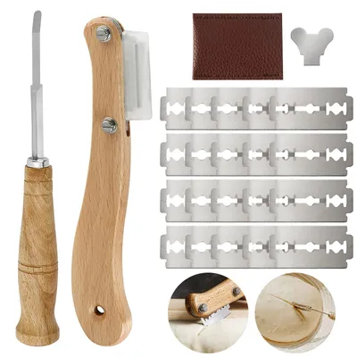 2 Brotmesser-Set mit 20 Klingen, Holzgriff, gebogen, Backzubehör