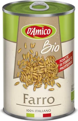 Produktbild von 12x D'Amico Farro -Dinkel Natürlich Gekocht Italienischer Herkunft nur 3 Zutaten Wasser, Dinkel und Salz Ballaststoff- und Proteinquelle 400g Dose