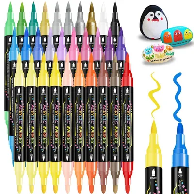 Image de Stylos marqueurs à base d'acrylique, 30 couleurs, non toxiques, marqueurs permanents, à double pointe, résistants à l'eau, pour différentes surfaces