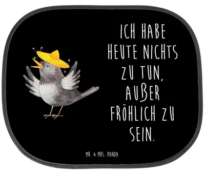 Produktbild von Mr. & Mrs. Panda Sonnenschutz Auto Rabe Sombrero - Schwarz - Geschenk, Spruch Positiv, Elster, Vogel, Sonnenblende, Lustige Sprüche, Vögel, saugnapf, Seitenscheibe