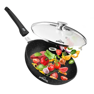 Produktbild von Homelux Pfanne Wokpfannen Bratpfanne 30 cm, Wokpfanne Induktion Abnehmbarer Griff Mit Glasdeckel – Für alle Herdarten, auch Induktion