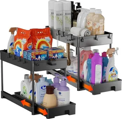 Immagine prodotto di Organizer nero a 2 ripiani per cassetti con 8 ganci e contenitore