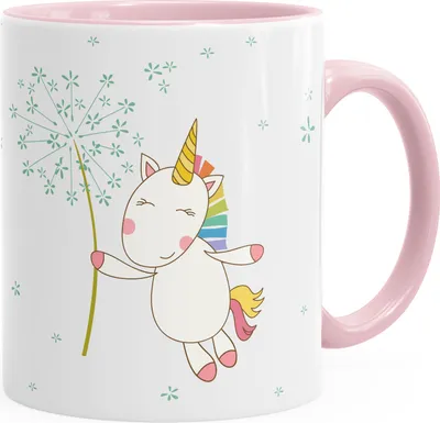 Produktbild von Tasse Einhorn mit Pusteblume Kaffeetasse Teetasse mit Innenfarbe MoonWorks® rosa unisize