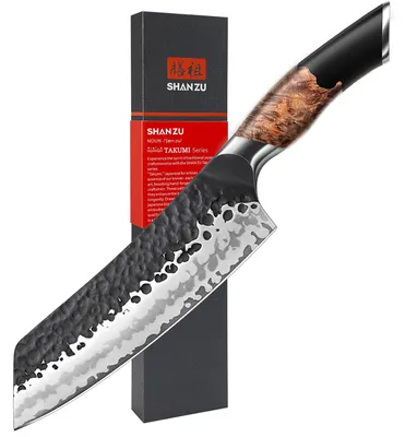 Produktbild von SHAN ZU Japanisches Santokumesser, 20 cm Handgeschmiedetes 7 Schichten Hochwertigem Kohlenstoffstahl Scharf Kochmesser mit Ahornholzgriff, Profi Messer Gyuto Fleischmesser