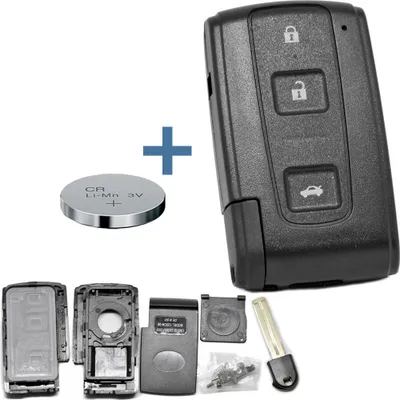 Produktbild von Auto Schlüssel Smartkey Funk Fernbedienung Sender Gehäuse + Notschlüssel Rohling TOY48 + CR2032 Batterie kompatibel mit Toyota
