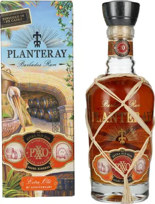 A bottle of Planteray Barbados Rum and its accompanying gift box are displayed side-by-side.