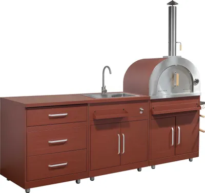 Immagine prodotto di Cucina da esterno in acciaio a 3 pezzi con forno per pizza in mattoni - Oviala Memphis