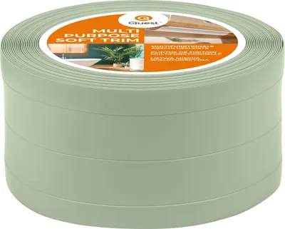 Produktbild von QUEST 4in1 Multifunktionsleiste, Weichsockelleiste Selbstklebend 1x120mm, 5m, Abschlussleiste Multifunktional, Flexibel, Dekorativ, UV-beständig, W3, hellgrün