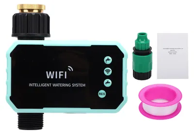 Zdjęcie produktu dla Timer do zraszaczy, solarny timer do nawadniania z obsługą Wi-Fi i zdalnym sterowaniem przez aplikację, czujnik deszczu, regulowany panel, zewnętrzny automatyczny sterownik nawadniania trawnika,