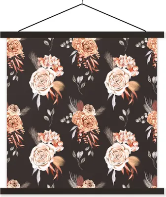 Produktbild von MuchoWow® Textilposter Blumen - Bohème Dekoration - Schwarz 60x60 cm mit schwarzem Rahmen - Posteraufhänger