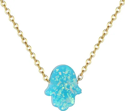 Produktbild von Karisma Damen Edelstahl Gold Collier Anhänger Kette - Halskette Opal Fatimas Hand Hamsa - YLK105