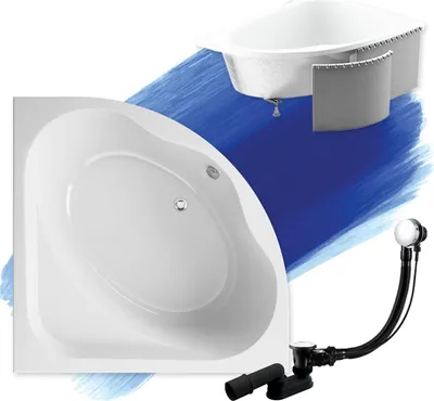 Produktbild von Badewanne Eckbadewanne 150x150 mit Styroporverkleidung, Ablauf & Füße GRATIS | Komplettset 4in1 Original Acryl Wanne Siphon | BADLAND STANDARD