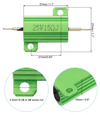 Produktbild von 5 Stk 25W 15 Ohm 5% Toleranz Aluminium Geh?use Drahtwiderst?nde Widerstand Sortiment Drahtgewickelte Widerst?nde SchraubenTap NetzWiderstand fš¹r Maschinen Elektronik DIY Grš¹n
