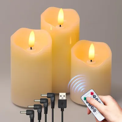LED-Kerzen Set 3er, wiederaufladbar, Timer, flackernde Flamme, wasserdicht