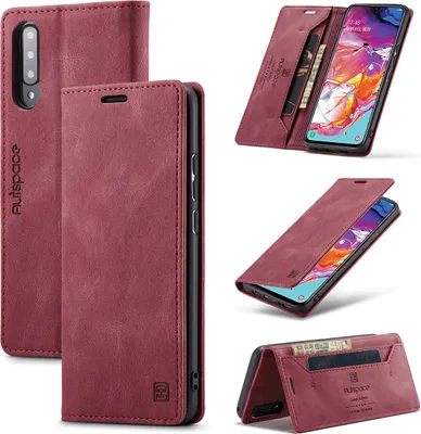 Produktbild von Galaxy A70s Brieftasche Hülle, Retro Kunstledertasche Stand Schutzhülle für Samsung Galaxy A70 / A70S Rot