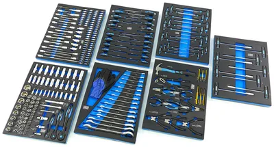 Produktbild von HBM 262-teiliges Premium-Werkzeugset für Werkzeugwagen – Blau