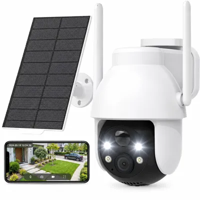 Produktbild von ieGeek 2K HD Solar überwachungskamera Aussen 360° PTZ Akku WLAN Kamera 2.4GHz PIR Bewegungsmelder mit 32GB SD Karte