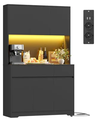 Immagine prodotto di Mobiletto da cucina/credenza con illuminazione a LED e presa di corrente, dimensioni 180x100x38,5 cm, colore nero