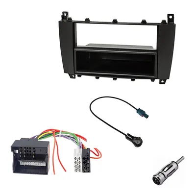 Produktbild von Audioproject A303-15 - Autoradio Radioblende 1 DIN SET kompatibel für Mercedes Benz C-Klasse W203 S203 CL203 CLC 2004 - 2007 Einbaurahmen mit Fach Radio Adapter Antennenadapter 2 DIN schwarz