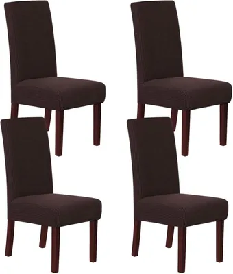 Immagine prodotto di Copertura elastica per sedia da pranzo, tessuto jacquard, set di 4, colore marrone