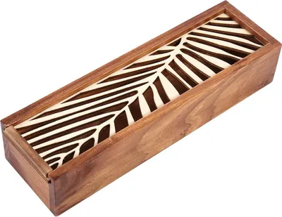 Imagen del producto de Estuche de madera, caja de almacenamiento para escritorio, ideal para material de oficina y escolar (tipo #2 de hojas)