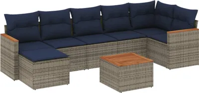 Image de vidaXL Ensemble de 8 canapés de jardin avec coussins, gris, polyrattan