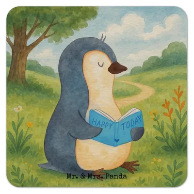 Produktbild von Mr. & Mrs. Panda Tischuntersetzer Pinguin Buch Design 100er Set - Weiß - Geschenk, Tassenuntersetzer, Bierdeckel, Nichtstun, Flaschenuntersetzer, Lesen, Pause, Ausruhen