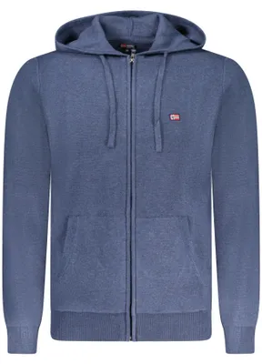Produktbild von Blauer Herren-Cardigan mit Kapuze und Stickerei - Norwegen-Stil 1963