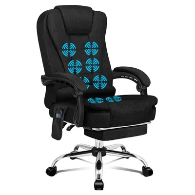 Produktbild von ALFORDSON Bürostuhl mit ergonomischer Lordosenstütze, Schreibtischstuhl mit Armlehne und Rückenlehne, Drehstuhl mit Massagefunktion, Stoff, Schwarz