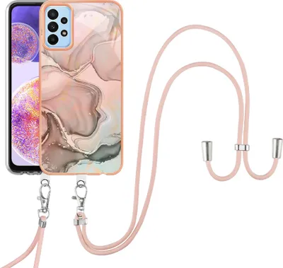 Image de Etui avec sangle pour Samsung Galaxy A53 5G, bumper TPU à motifs, étui de protection avec sangle ajustable Crème