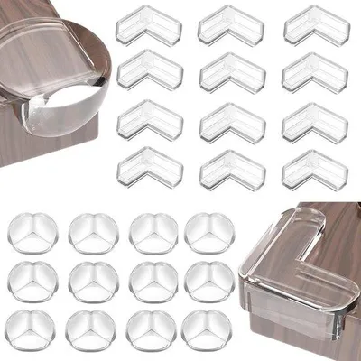 Produktbild von Unyqoos® Transparenter selbstklebender Eck- und Kantenschutz für Möbel – 24 Stück (12 L‑förmige, 12 runde), PVC, für Tische & Schränke