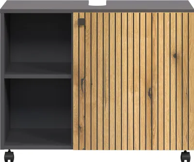 Image de CALICOSY - Meuble sous vasque sur roulettes 1 porte et 2 niches L80 cm - PUREBLISS