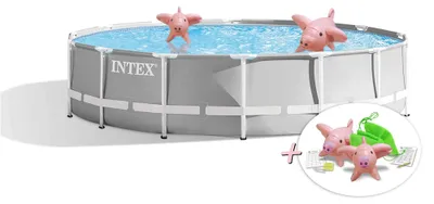 Produktbild von INTEX 26720GN - PrismFrame Pool (427x107cm) + aufblasbare Schwimmtiere