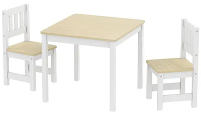 Produktbild von Kindertisch mit Stuhl, Set aus Tisch und 2 Kinderstš¹hlen aus Holz zum Malen, Spielen und Lernen, 56 x 52 x 48 cm, Naturholz