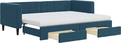 Produktbild von vidaXL Tagesbett Ausziehbar mit Schubladen Blau 80x200 cm Samt