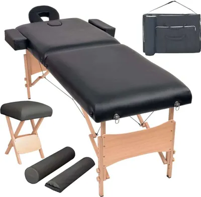 Obrázok produktu pre Skladací masážny stôl, 2 zóny+stolička, 10 cm hrubá, čierna