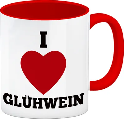Produktbild von I Love Glühwein Kaffeebecher Henkel und Innenseite Rot