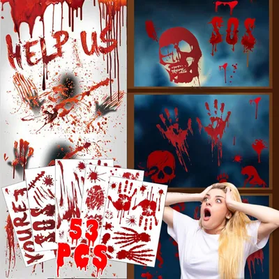 Produktbild von Halloween Dekoration mit Fensterbildern und Blutfingerabdrücken